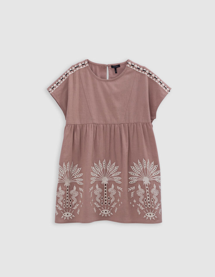 Robe rose broderies épaules et devant fille-2