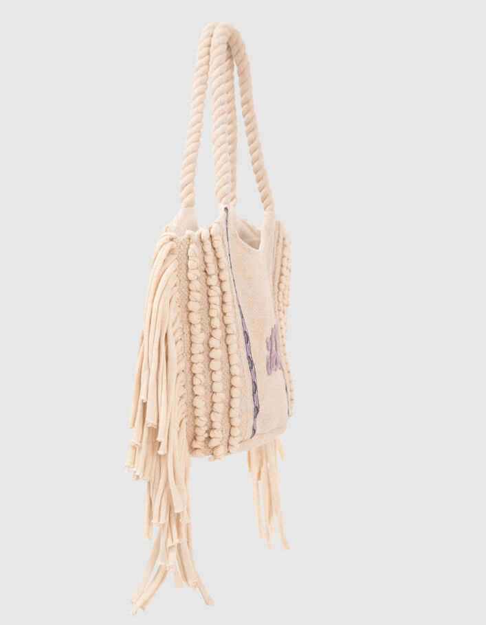 Girls’ ecru embroidered, fringed bag
