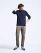 Men's navy, waffle weave, button-neck T-shirt -6
