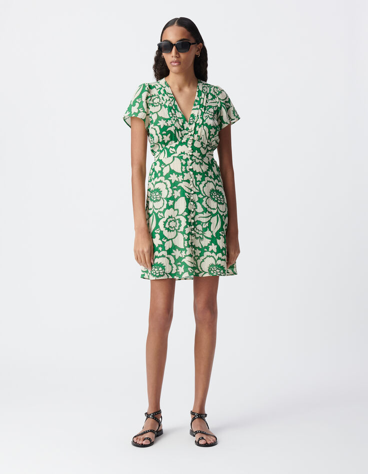 Robe verte imprimé maxi tropical Femme-1