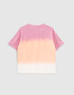 T-shirt blanc bio deep dye rose orange visuel vintage fille-2