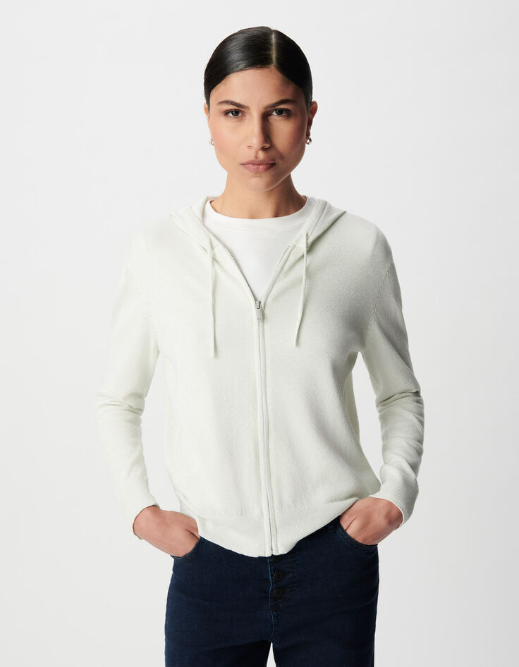 Women's white herringbone knitted cardigan with openwork back-2