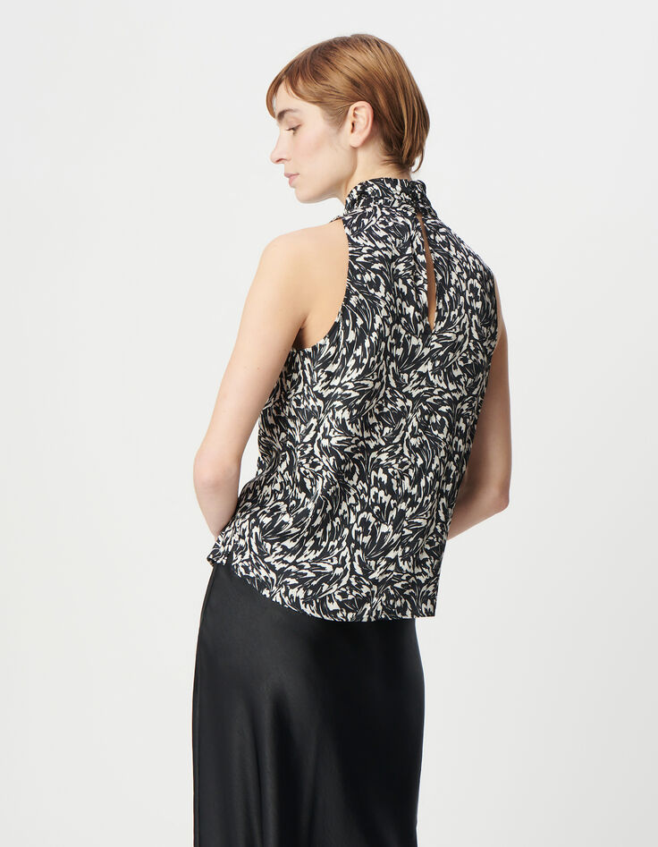 Schwarzes Top LENZING™ ECOVERO™ minimal Blumenprint Damen-3
