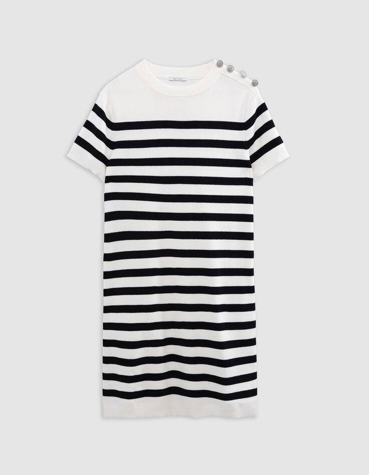 Robe marini&egrave;re tricot ray&eacute; noir et &eacute;cru Femme-5