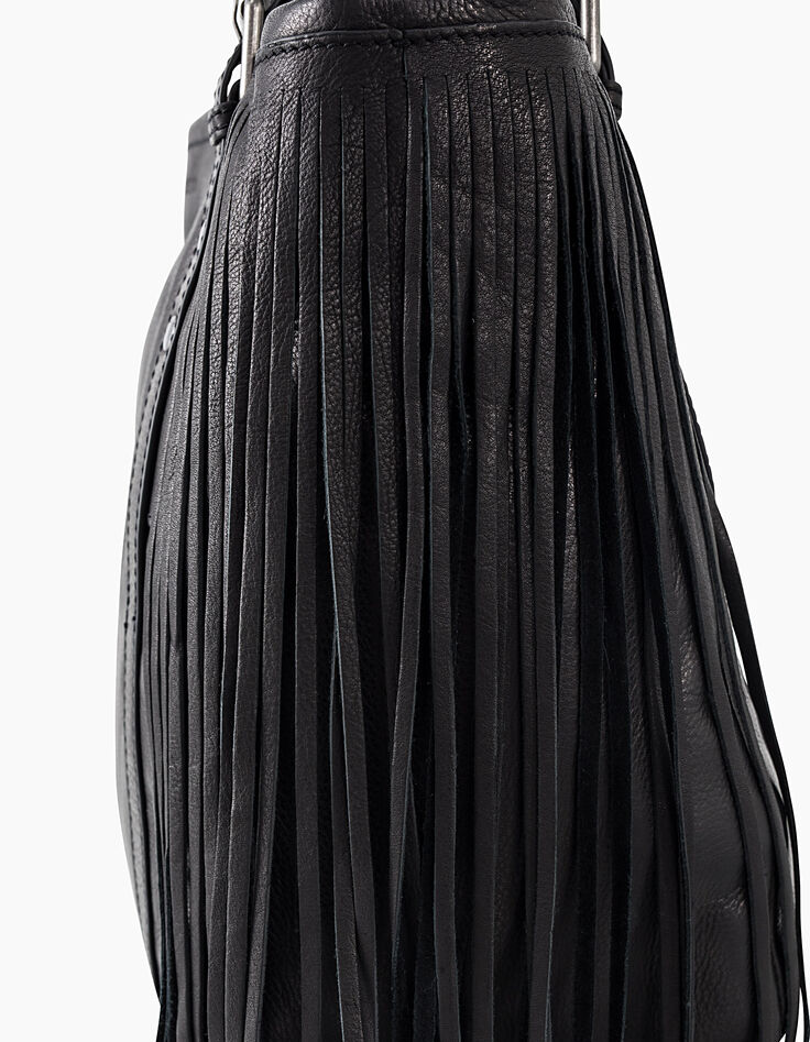 Women’s The Artist black leather bag + fringes -6