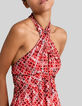 Top dos-nu coquelicot imprimé carreaux Femme-4