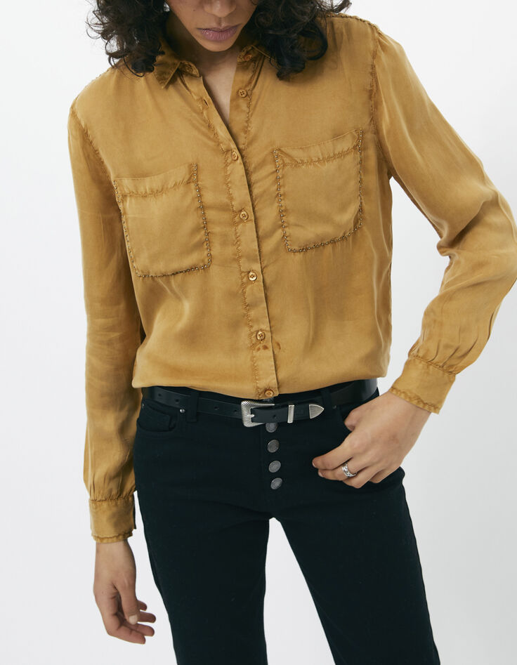 Women’s yellow beaded cupro shirt-2 Women’s yellow beaded cupro shirt-2