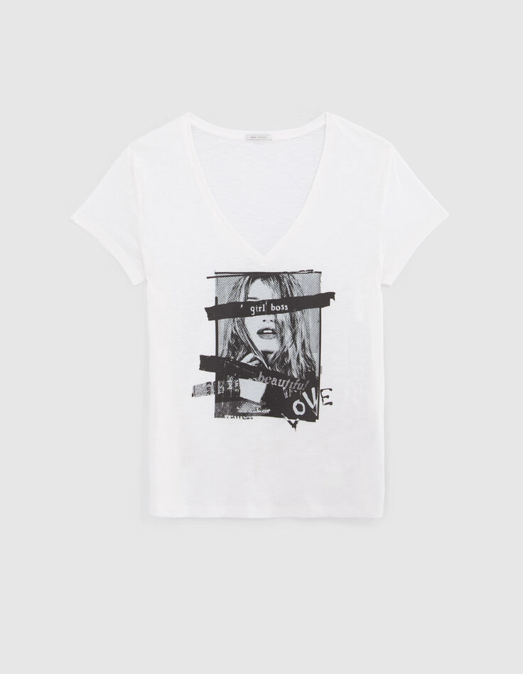 Gebroken wit T-shirt Arty vrouwenfoto Dames-5