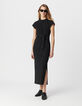 Vestido midi negro con lazo lateral Mujer-1