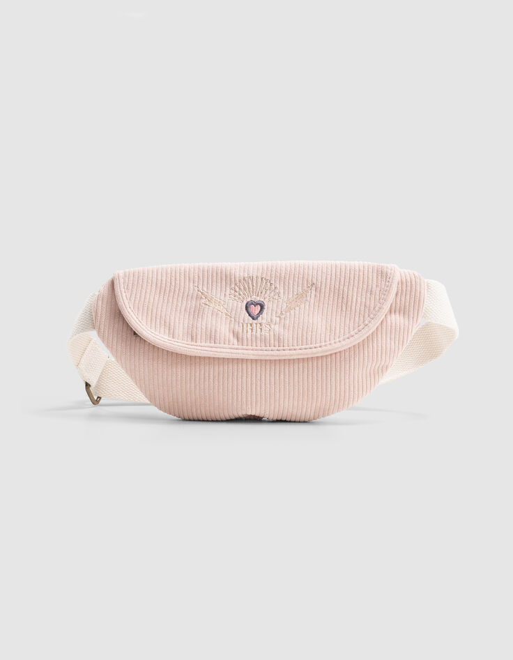 Sac banane rose velours c&ocirc;tel&eacute; brod&eacute; recycl&eacute; fille-2
