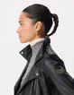 Women's black leather biker jacket with detachable hood-5