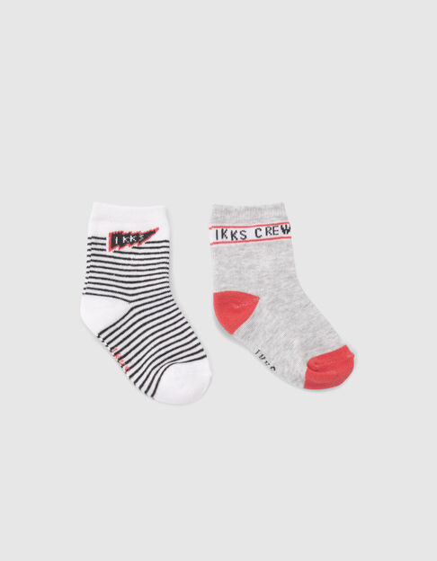 Calcetines grises, rojos y blancos de rayas bebé niño