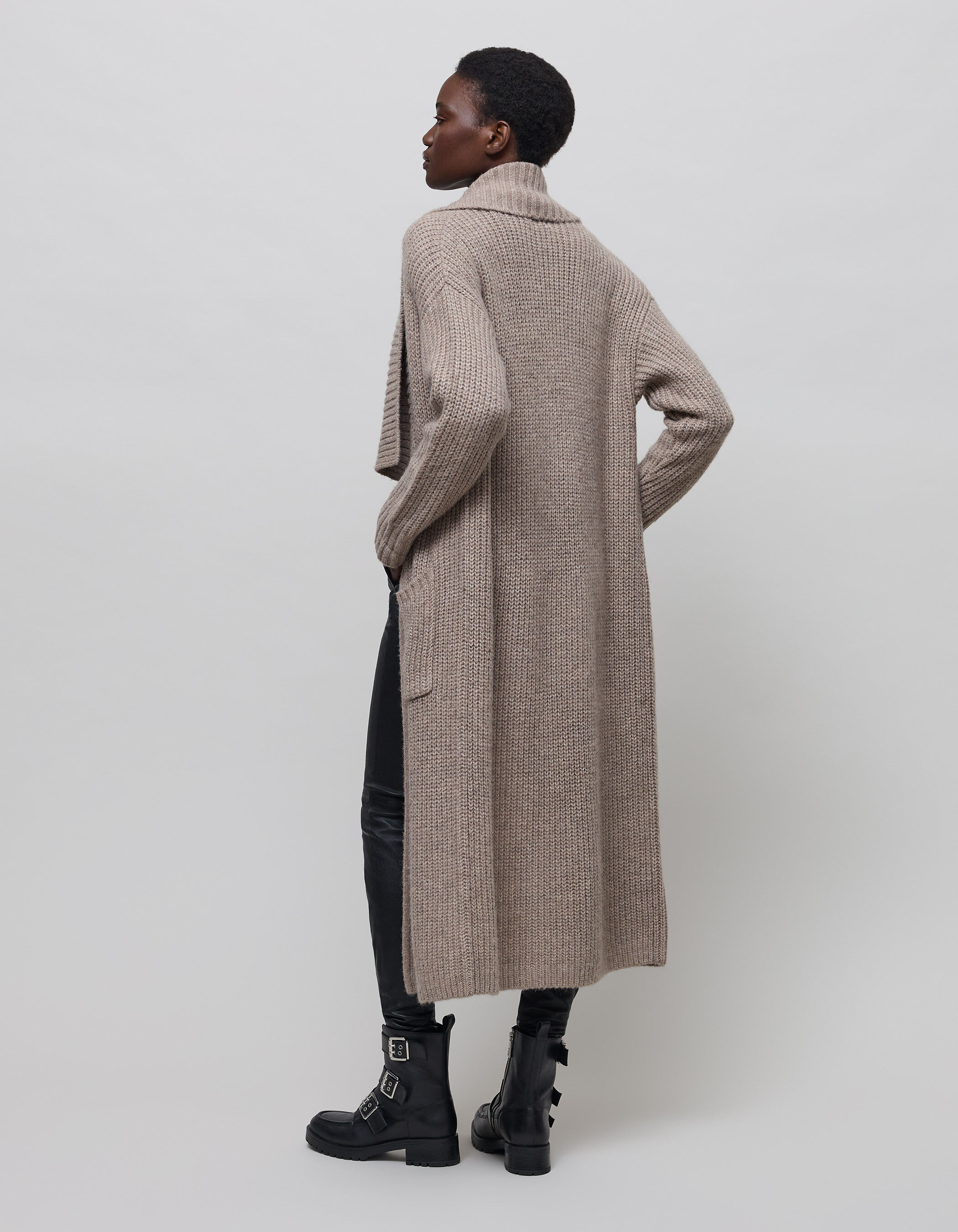 Women s long beige knitted cardigan IKKS