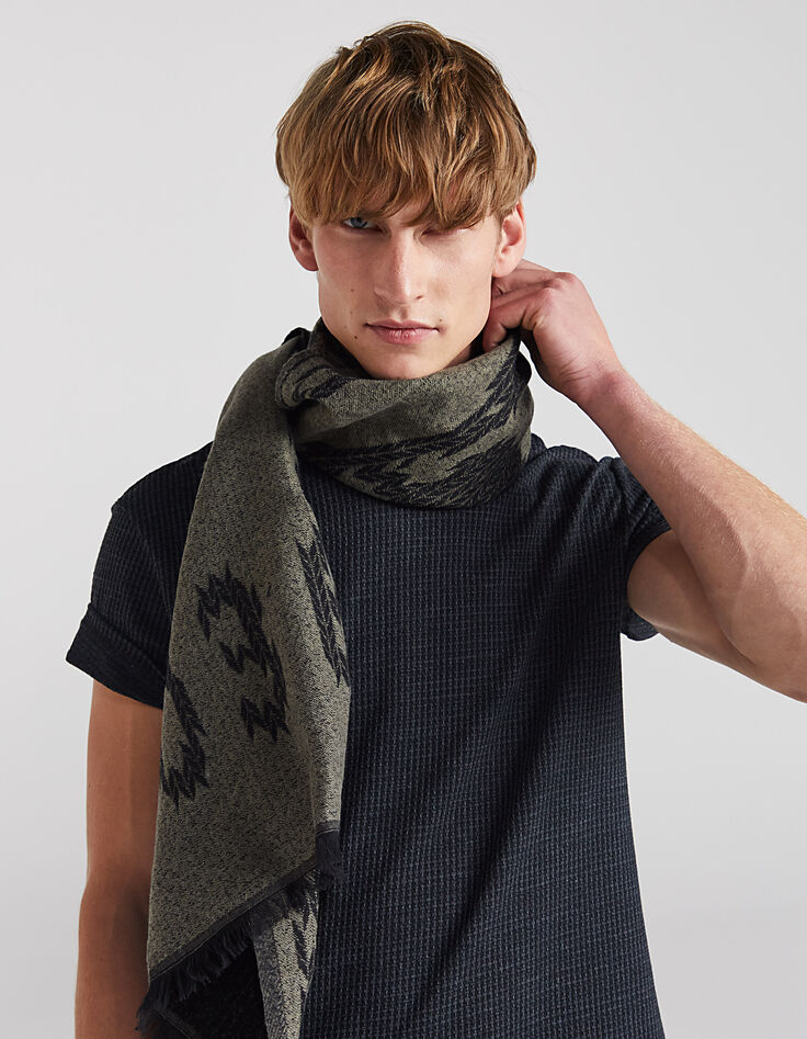 Fular caqui y negro jacquard motivo calaveras Hombre-4