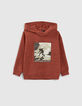 Boys’ dark red marl hoodie with skateboarder image-1