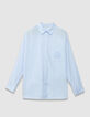 Chemise manches longues bleue oversize broderie Femme-1