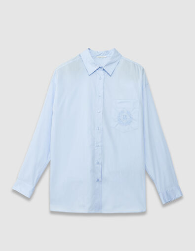 Chemise manches longues bleue oversize broderie Femme - IKKS