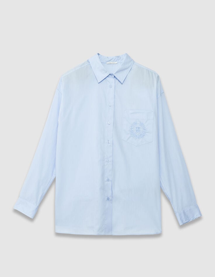 Chemise manches longues bleue oversize broderie Femme-1 Chemise manches longues bleue oversize broderie Femme-1
