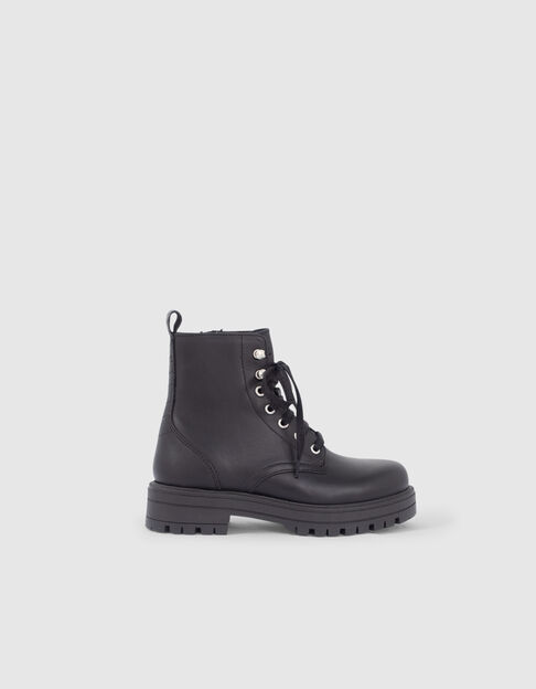 Boys’ black Leather Story leather combat boots