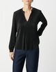 Women's black pleated collared blouse-2
