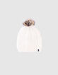 Bonnet écru tricot lurex fourré à torsades bébé fille-1