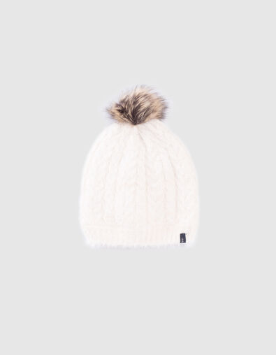Bonnet écru tricot lurex fourré à torsades bébé fille - IKKS