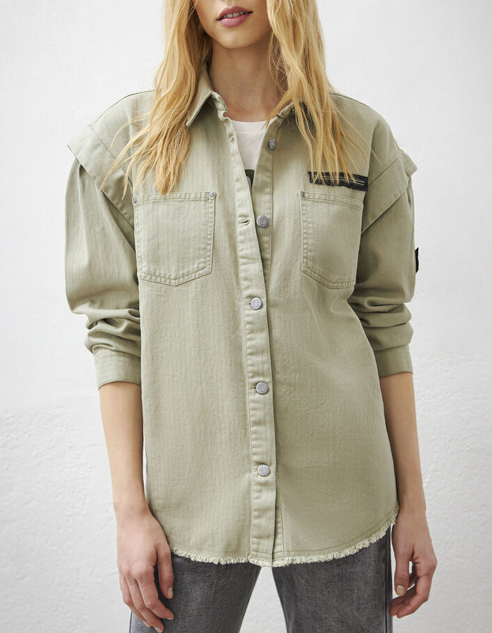 Women’s khaki cotton shirt with army badges and epaulets - IKKS