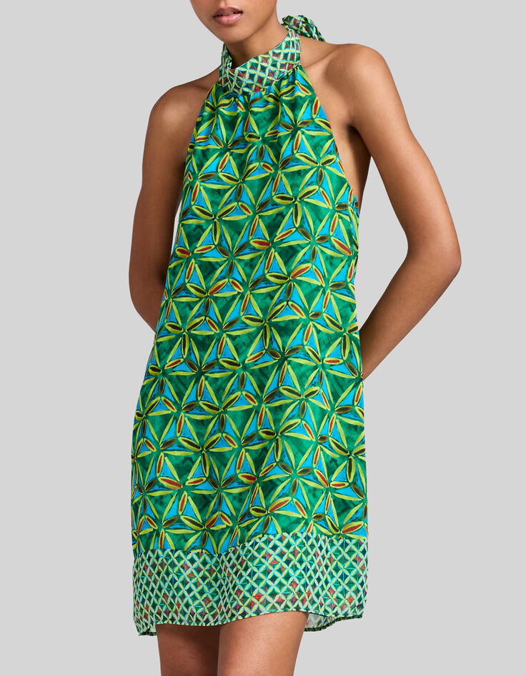 Mintgr&uuml;nes Recycling-Damenkleid mit Grafikblumenprint-3