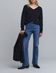 Pull noir devant/dos tricot rayures lurex Femme-1