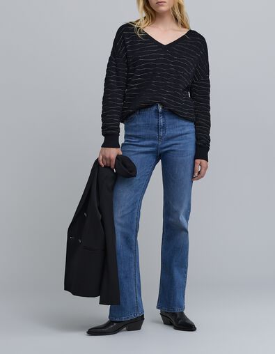 Pull noir devant/dos tricot rayures lurex Femme - IKKS