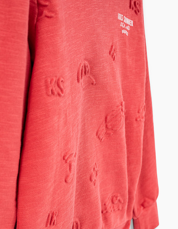 Sweat corail à capuche motifs embossés garçon -7