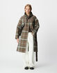Women&rsquo;s khaki check long trench coat with detachable hood-1