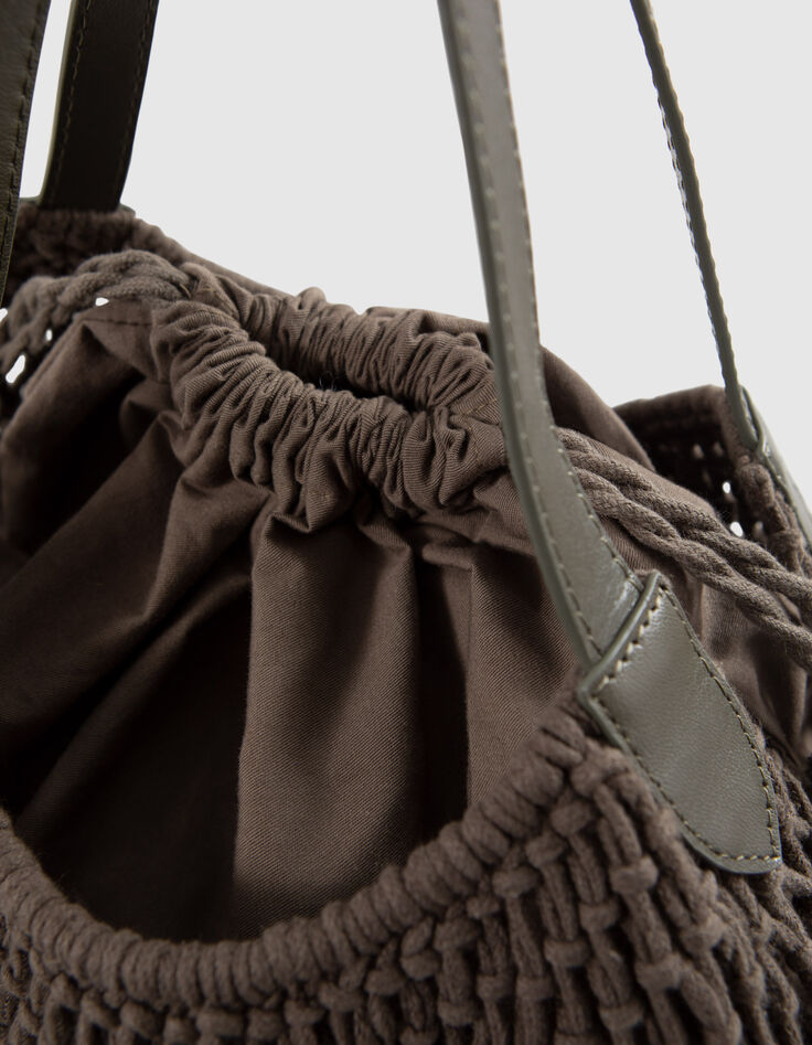 Tote Bag kaki maille filet doublée Femme-5