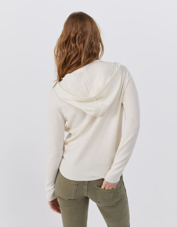 Cardigan à capuche blanc cassé en cachemire chevrons femme-2