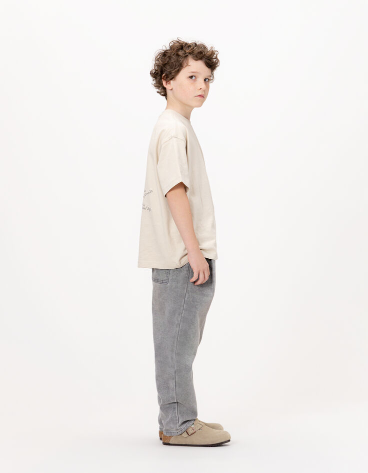 Beige T-shirt biokatoen zak maxi opdruk rug jongens-2
