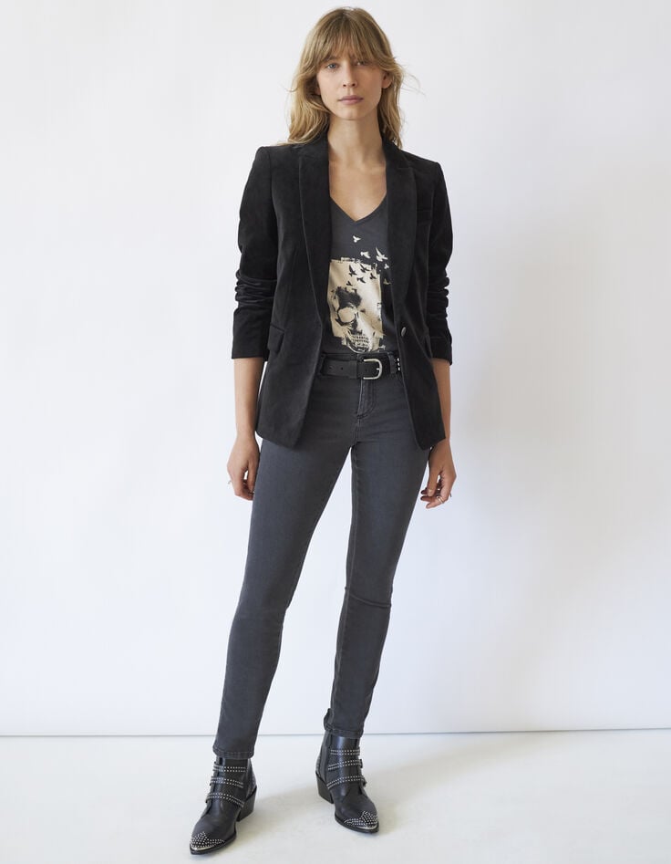 Schwarzer Damenveloursblazer mit Pattentaschen-6
