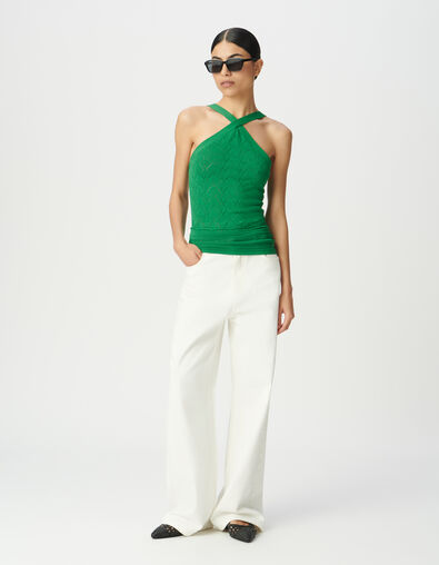 fine knit wrapover-neck top with straps - IKKS