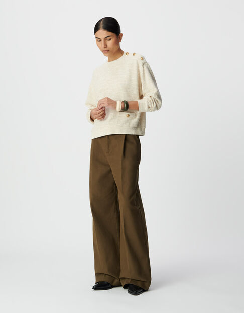 Beiges Damen-Sweatshirt Lurex Tweed-Effekt Schulterknöpfe - IKKS