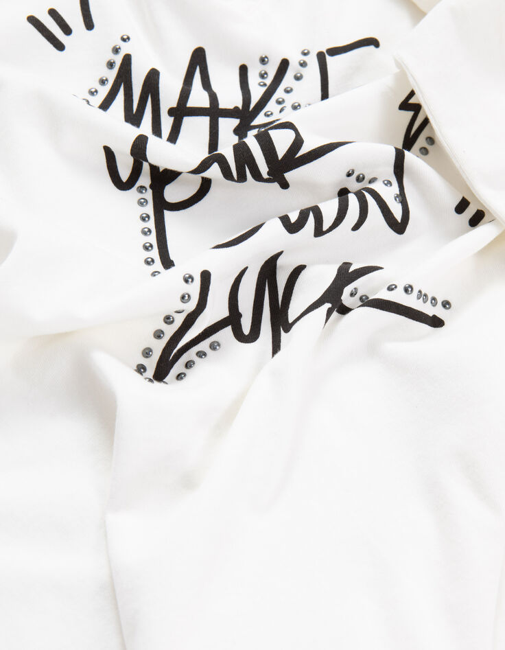 Wei&szlig;es Damen-T-Shirt mit Schriftzug und Nieten-7
