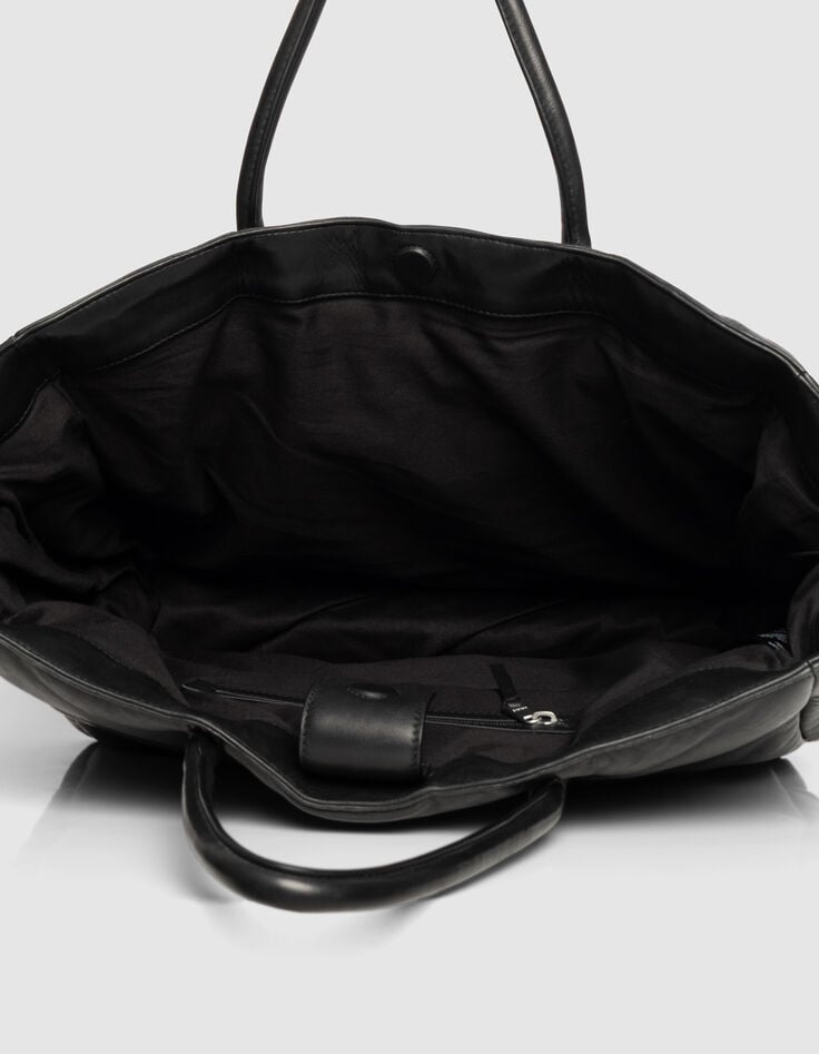 Schwarze Cabas-Tasche gestepptes Leder Damen-6 Schwarze Cabas-Tasche gestepptes Leder Damen-6