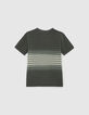 T-shirt kaki motif rayures sur effet deep dye gar&ccedil;on-3