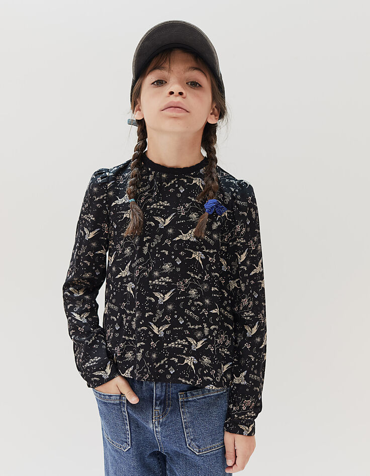Blusa negra estampado Sakura y grullas sagradas niña-6 Blusa negra estampado Sakura y grullas sagradas niña-6