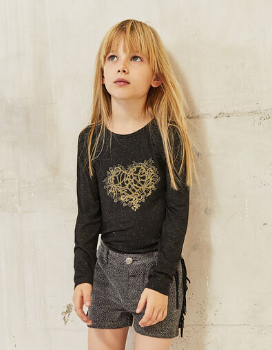 Tee-shirt noir brodé cœur et dos résille fille - IKKS