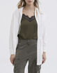 Cardigan mi-long écru tricot à capuche Femme-1