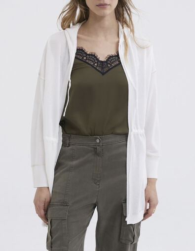 Cardigan mi-long écru tricot à capuche Femme - IKKS