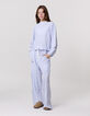 Pantalon LARGE blanc rayures bleues fille-2