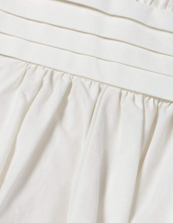 Vestido corto blanco de popelina con pliegues en la cintura Mujer-7