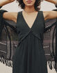 Schwarzes Damenchiffonkleid mit überkreuztem Rücken-1