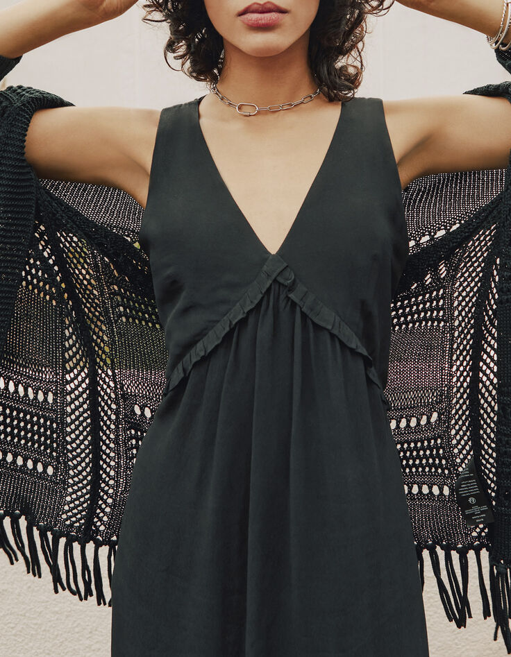 Schwarzes Damenchiffonkleid mit überkreuztem Rücken-1