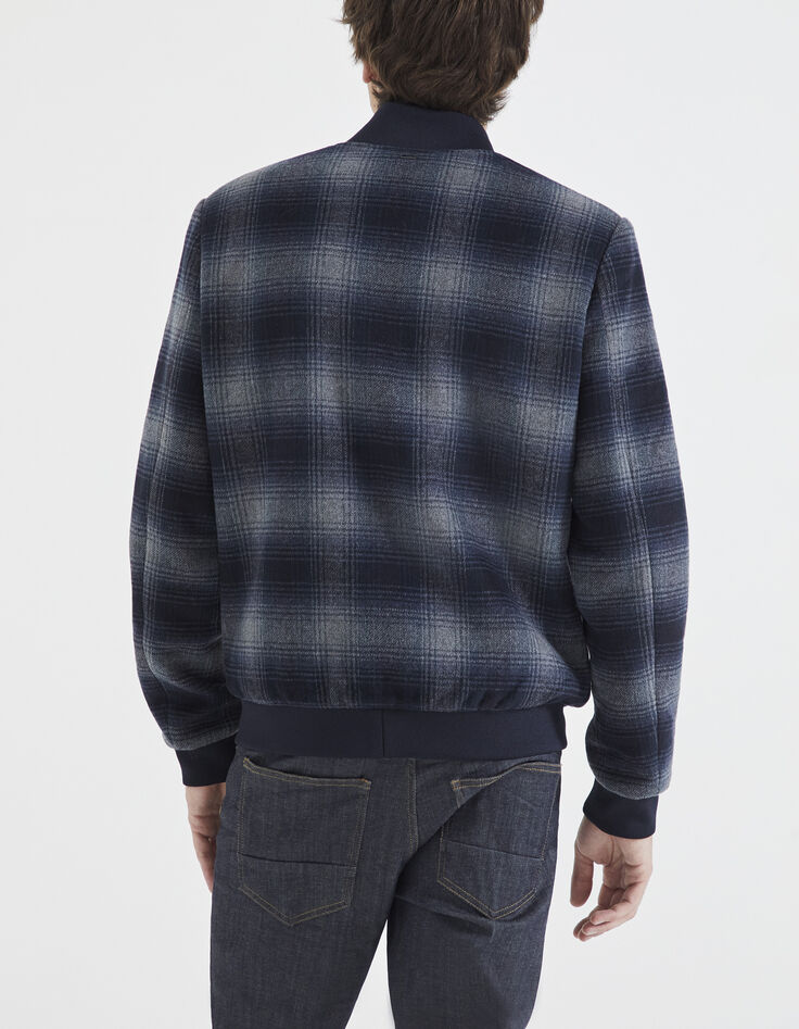 Blouson marine forme bomber à carreaux Homme-4
